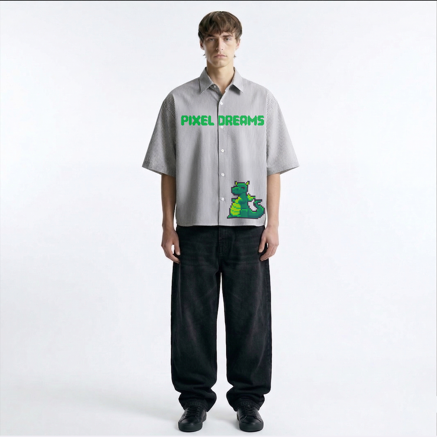 Pixel Dreams Stripe Oversized Shirt