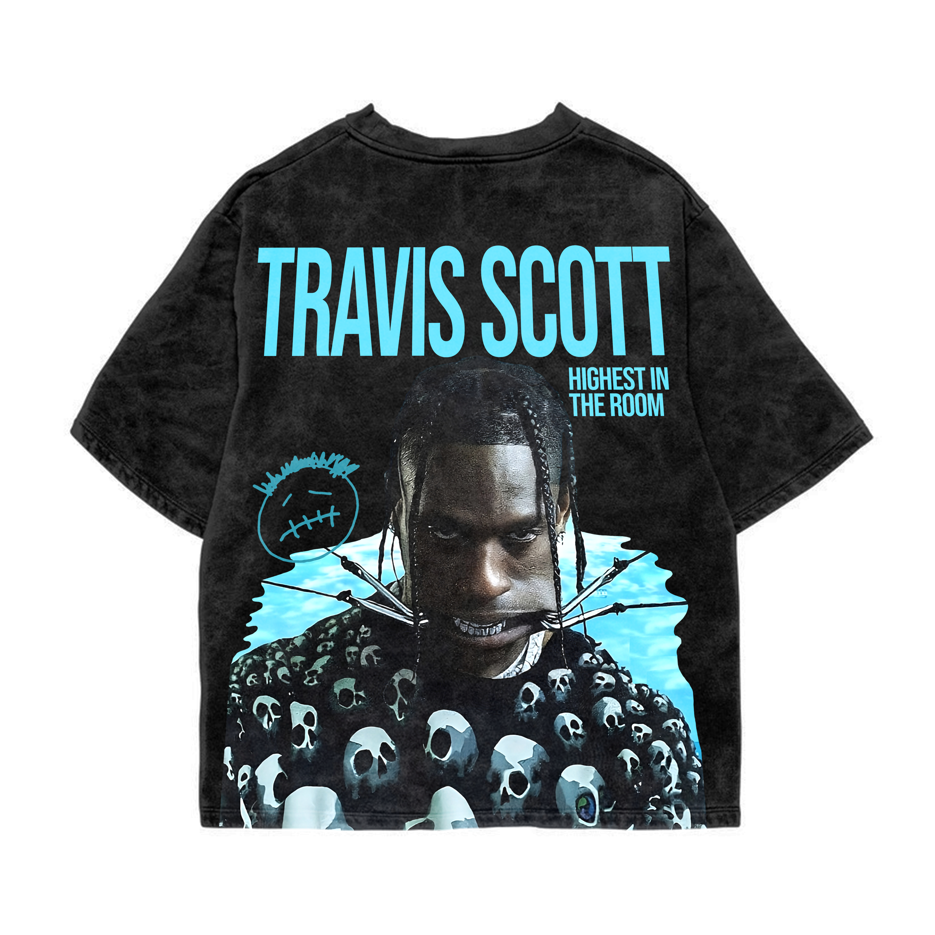 SKULL CLOUDED ACID WASH OVERSIZED T-SHIRT