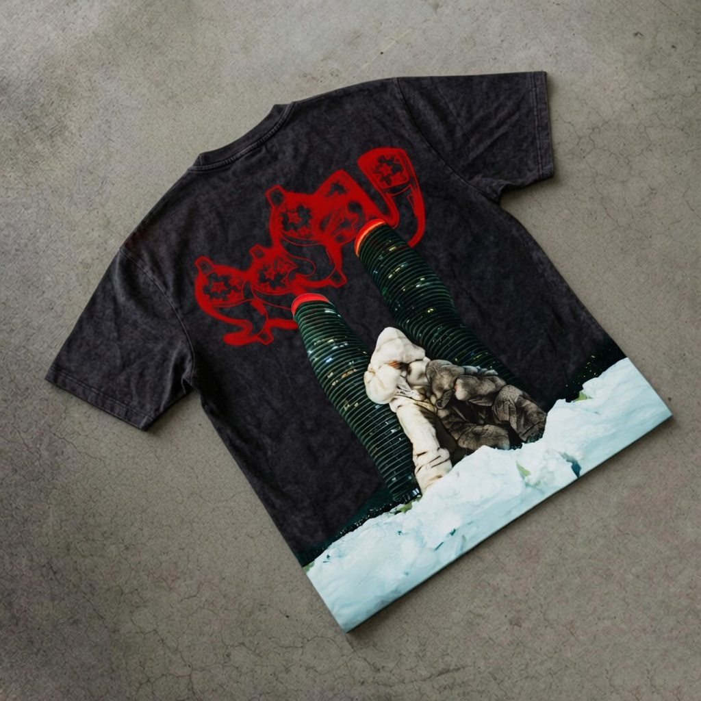 Red Void Acid Wash Oversized Tee