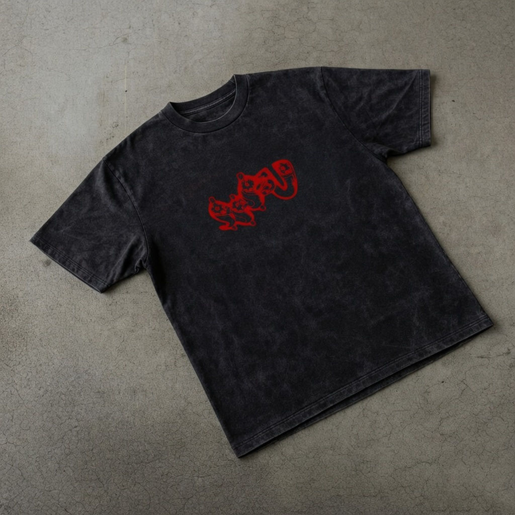 Red Void Acid Wash Oversized Tee